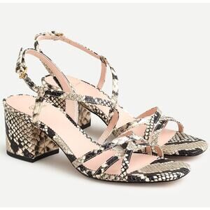 J.Crew ODETTE Strappy Block Heel Sandals in Snake-Embossed Leather Size 9 M